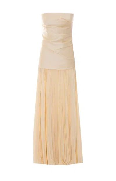 Solace London Claudette Steapless Twill And Chiffon Gown In Yellow