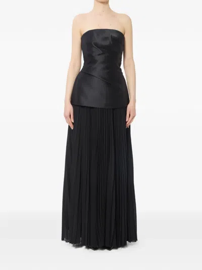 Solace London Claudette Strapless Twill Chiffon Maxi Dress In Black