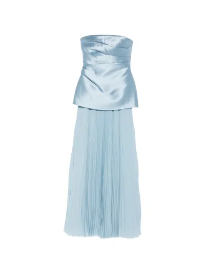 Solace London Claudette Pleated Maxi Dress In Blue