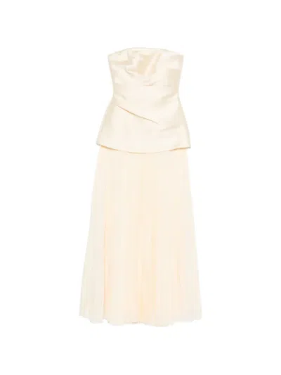 Solace London Claudette Steapless Twill And Chiffon Gown In Yellow