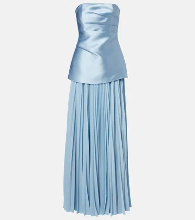 Solace London Claudette Satin-trimmed Bustier Gown In Blue