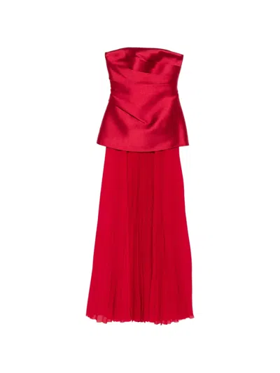 Solace London Claudette Strapless Pleated Dress In Red