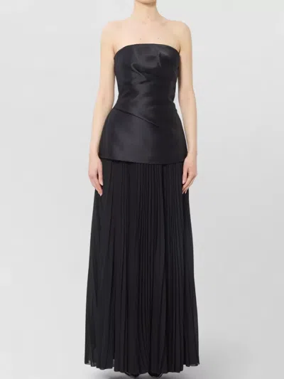 Solace London Claudette Strapless Twill Chiffon Maxi Dress In Black