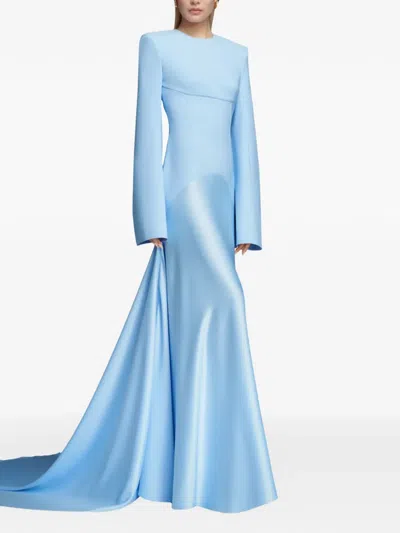 Solace London Claudine Flared-sleeve Maxi Dress In Blue