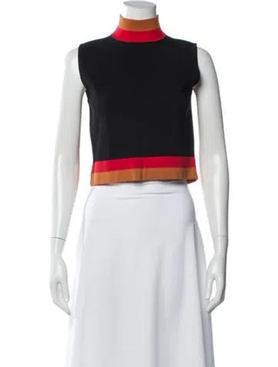 Pre-owned Solace London Colorblock Pattern Mock Neck Crop Top In White