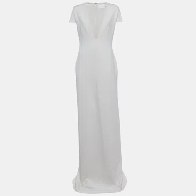 Pre-owned Solace London Cream Stretch Crepe Mason Maxi Dress L In White