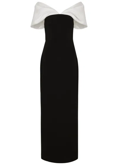 Solace London Dakota Off-the-shoulder Crepe And Satin-twill Gown In Black