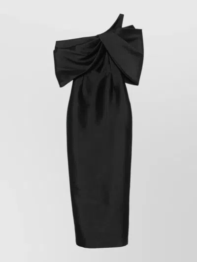 Solace London Davina Maxi Dress Asymmetric Neckline Bow In Black