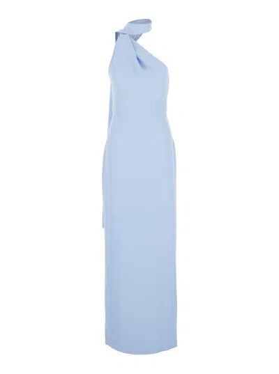 Solace London Demi Light Blue Long Dress With One-shoulder Design And Back Slit In Fabric Woman
