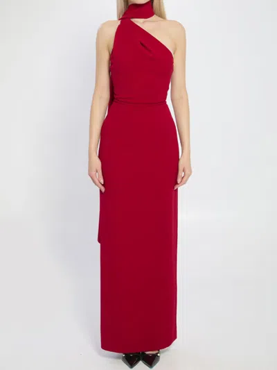 Solace London Demi One-shoulder Draping Maxi Dress In Red