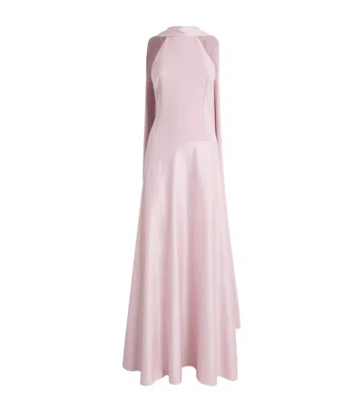 Solace London Cece Cape-effect Crepe And Satin Gown In Pink