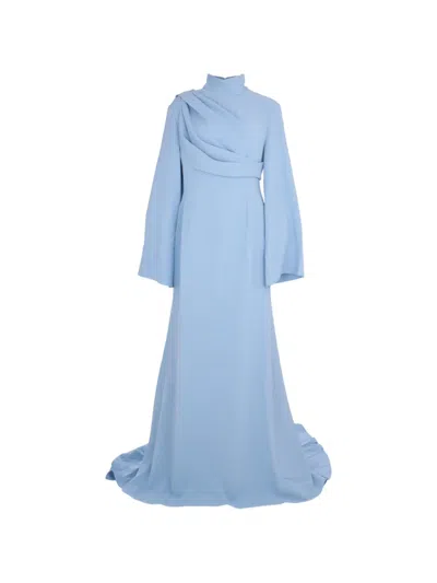 Solace London Draped Flared-sleeve Dress In Blue