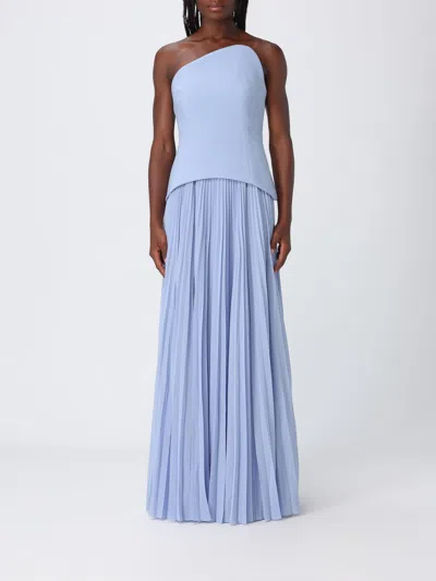 Solace London Britt Pleated Crepe Gown In Blue