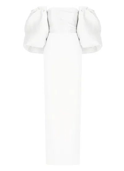 Solace London Puff-sleeves Off-shoulder Maxi Evening Dress In White
