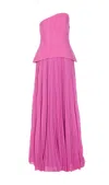 Solace London Britt Pleated Strapless Gown In Pink