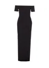 Solace London Nile Black Long Dress With Off-the-shoulder Design And Back Slit In Fabric Woman In Black