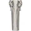 Solace London Laylah Grey Off-shoulder Long Dress With Rear Single Slit In Tech Fabric Woman In Grey