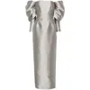 Solace London Laylah Grey Off-shoulder Long Dress With Rear Single Slit In Tech Fabric Woman In Multicolor