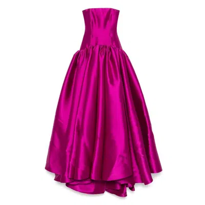Solace London Cassia Strapless Pleated Satin-twill Gown In Pink