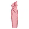 Solace London Kira Draped One-shoulder Satin Gown In Pink