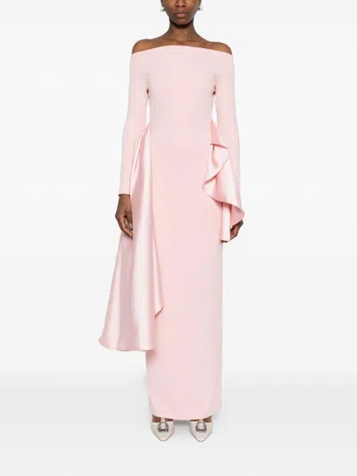 Solace London Ruffled Long Sleeve Maxi Dress In Pink