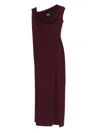 Solace London Irina Bordeaux One-shoulder Long Dress With Draped Neckline In Fabric Woman In Burgundy