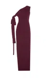 Solace London Irina Bordeaux One-shoulder Long Dress With Draped Neckline In Fabric Woman In Purple