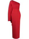 Solace London Lillia One-shoulder Draped Plissé-chiffon And Stretch-crepe Gown In Red