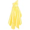 Solace London Charo One-shoulder Satin Draped Gown In Yellow