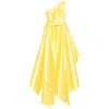Solace London Charo One-shoulder Satin Draped Gown In Yellow