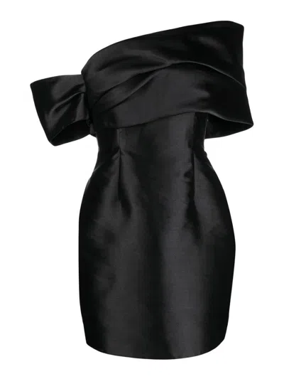 Solace London Pia Pleated-panel Satin Minidress In Black