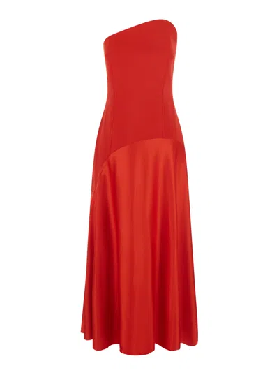Solace London Edison Midi Dress With Essential Line Detail In Red