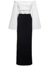 SOLACE LONDON ELIANA OFF-SHOULDER MAXI DRESS IN BLACK AND WHITE SATIN
