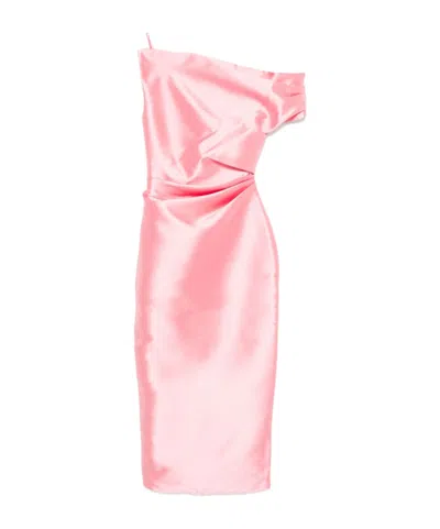 Solace London Ellison Asymmetrical Neckline Dress In Pink