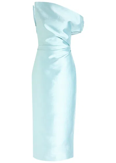 Solace London Ellison One-shoulder Faille Midi Dress In Blue