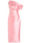Solace London Ellison One-shoulder Faille Midi Dress In Pink