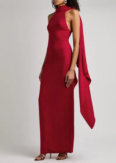 Solace London Emerson Draped Jersey Maxi Dress In Dark Red