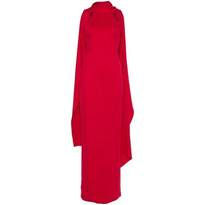 Solace London 'emerson' Red Sleeveless Long Dress With Halterneck And Attatched Scarf On The Rear In Viscose Stret