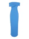 Solace London Eva Blue Off-shoulder Long Dress With Draped Detail In Tech Fabric Woman In Blue