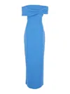 Solace London Eva Blue Off-shoulder Long Dress With Draped Detail In Tech Fabric Woman In Blu