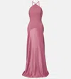 Solace London Florie Satin-trimmed Halterneck Gown In Pink