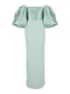 Solace London 'floris' Green Long Dress With Boat Neckline And Puffed Short Sleeves In Green