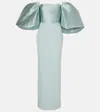 Solace London 'floris' Green Long Dress With Boat Neckline And Puffed Short Sleeves In Blue