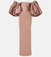 Solace London Floris Satin-trimmed Off-shoulder Gown In Brown