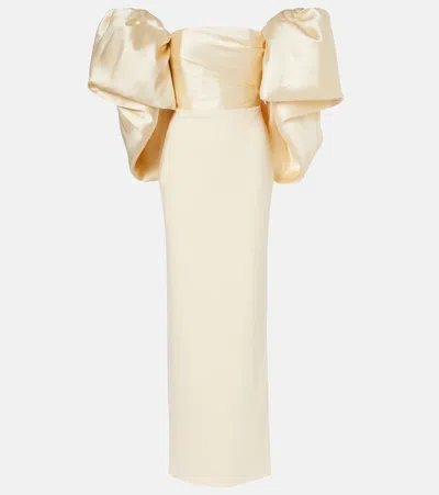 Solace London Floris Strapless Satin And Crêpe Gown In Gold