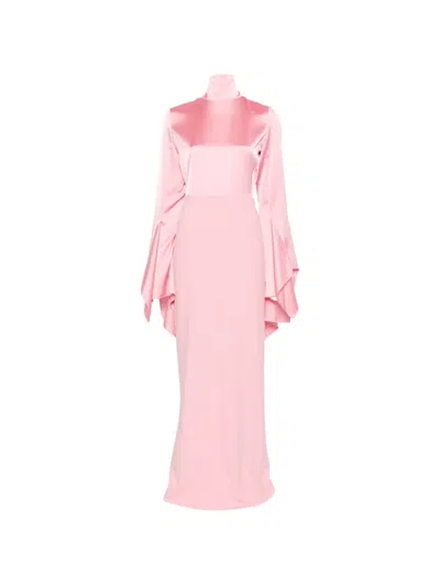 Solace London Francoise High-neck Flared-sleeve Maxi Dress In Pink