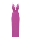 Solace London Fuchsia Long Dress With Cross Straps  In Pink