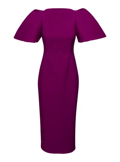 Solace London Fuchsia 'the Lora' Midi Dress In Crepe Twill Woman In Pink