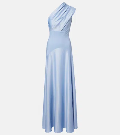 Solace London Gabriela One-shoulder Crêpe And Satin Gown In Blue