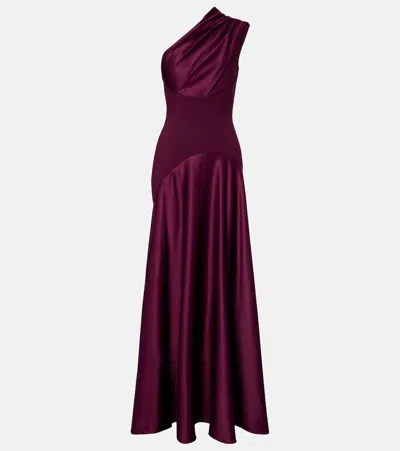 Solace London Gabriella Draped Satin Gown In Burgundy